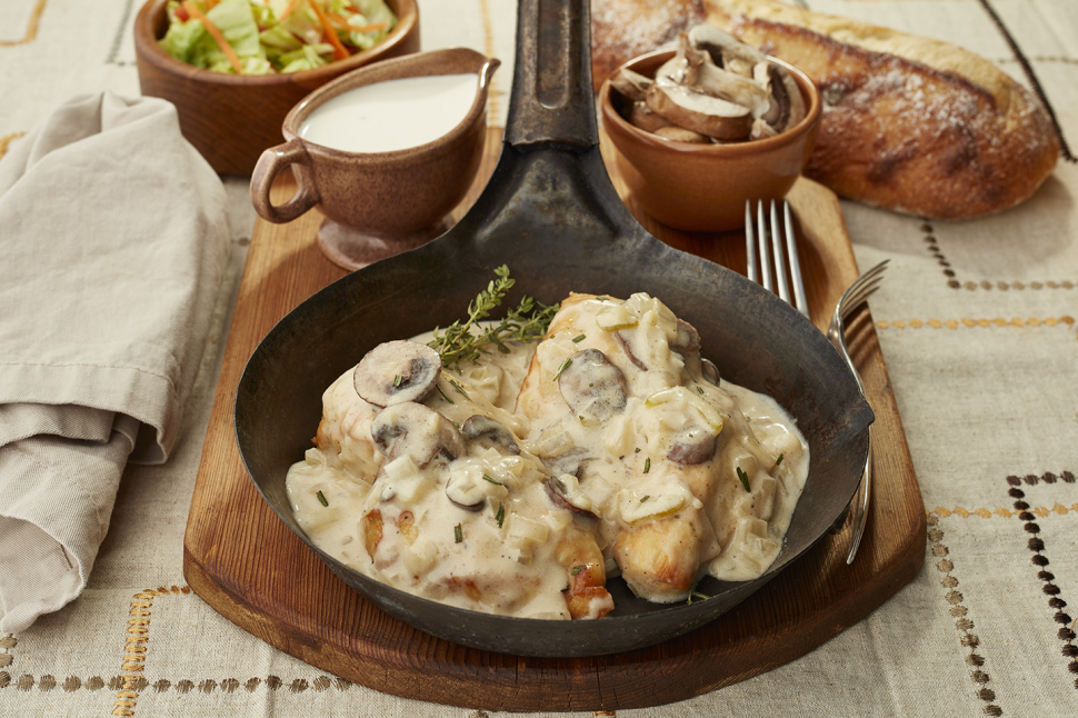 Chicken and Mushrooms with a White Wine Cream Sauce